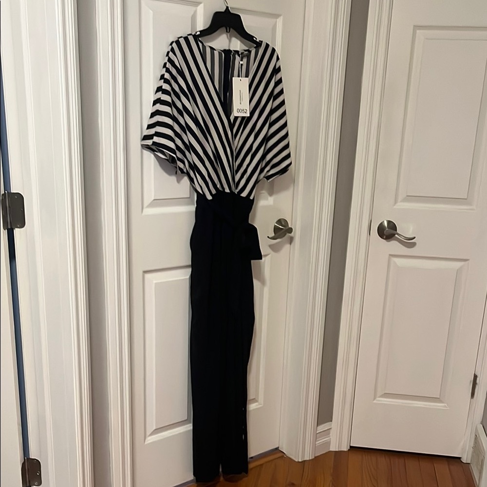 NWT Bloom Chic Elegant Black and White Striped Jumpsuit. Size 18.